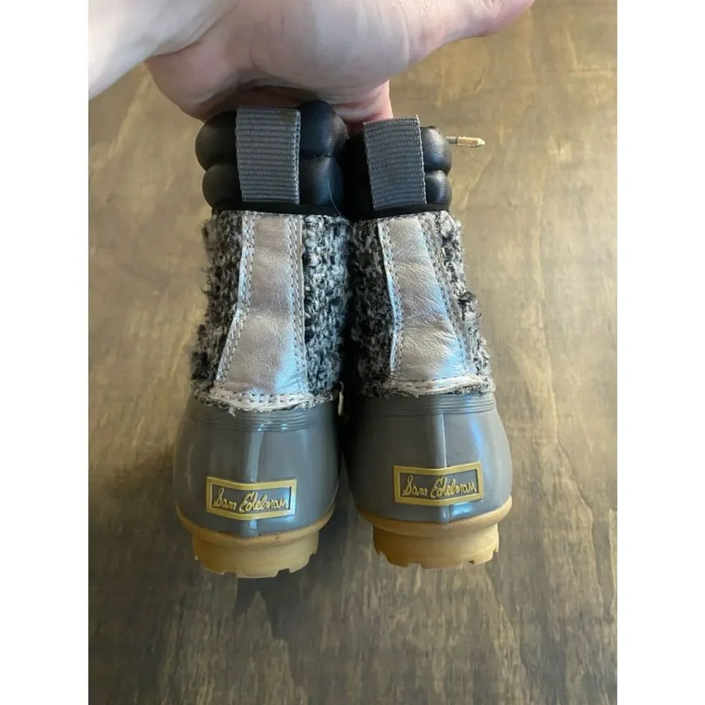 Sam Edelman Gray Knit-Trim Waterproof Lace-Up Boots